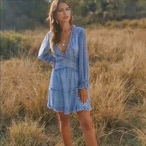 Ruffled Chiffon Boho Holiday Summer V-Neck Long Sleeve Women Backless dress